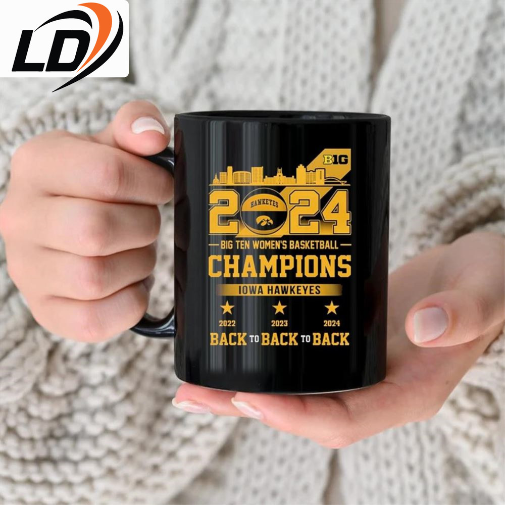 2024 Iowa Hawkeyes Big Ten Women's Basketball Champions Back To Back Black Mug.jpg