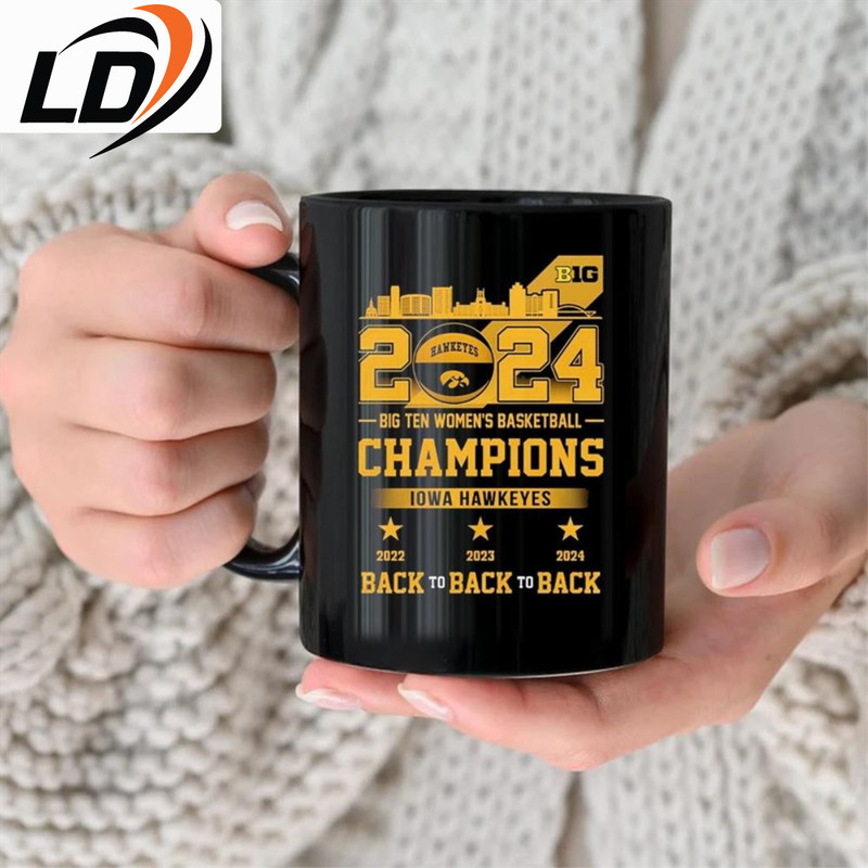 2024 Iowa Hawkeyes Big Ten Women's Basketball Champions Back To Back Black Mug.jpg