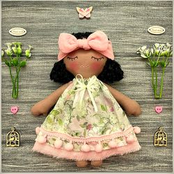 Brown Skinned Doll, Dark Skinned Fabric Doll, gift for baby first doll, Black Doll, Modern Rag Doll, Soft Doll