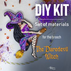 diy kit for witch brooch craft, jewelry embroidery kit