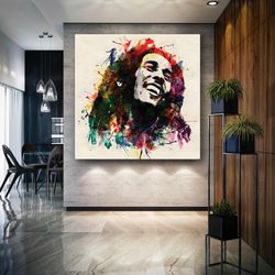 bob marley illustration street art famous singer roll up canvas, stretched canvas art, framed wall art painting