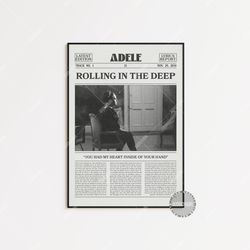 adele retro newspaper print, rolling in the deep poster, rolling in the deep lyrics print, adele 21 poster , adele poste