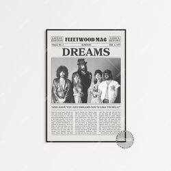 fleetwood mac retro newspaper print, dreams poster, dreams lyric print, fleetwood mac poster, rumours poster, lc3 less1