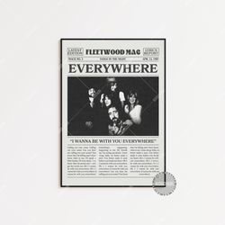 fleetwood mac retro newspaper print, everywhere poster, everywhere lyric print, fleetwood mac poster, tango in the night