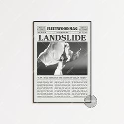 fleetwood mac retro newspaper print, landslide poster, landslide lyric print, fleetwood mac poster, tango in the night p