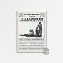 fleetwood mac retro newspaper print, rhiannon poster, rhiannon lyric print, fleetwood mac poster, tango in the night pos