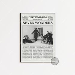 fleetwood mac retro newspaper print, seven wonders poster, seven wonders lyric print, fleetwood mac poster, tango in the