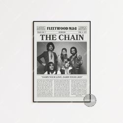 fleetwood mac retro newspaper print, the chain poster, the chain lyric print, fleetwood mac poster, rumours poster,  lc3