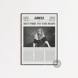adele retro newspaper print, set fire to the rain poster, set fire to the rain lyrics print, adele 21 poster , adele pos