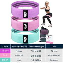 MKAS Fitness Elastic Band Fabric Workout Resistance Bands Set for Lifting and Supporting Legs 3 Pieces
