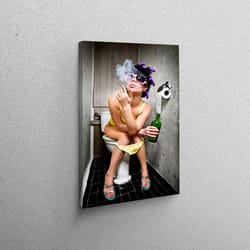 3d wall art, living room wall art, canvas gift, smoking woman in toilet, nude artwork, fashion girl wall art, erotic wal