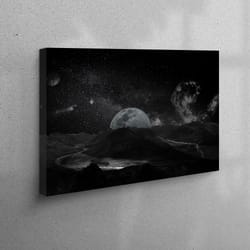 3d wall art, living room wall art, canvas gift, starry sky landscape, view wall art, full moon canvas art, galaxy canvas