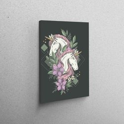 canvas art, 3d wall art, canvas, twin unicorn, abstract canvas print, unicorn canvas poster, modern canvas, animal canva