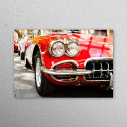 glass art, wall decoration, wall decor, retro car wall art, car glass art, red wall decor, red car wall decor, office te