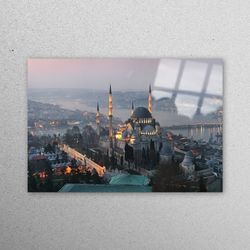 glass art, wall decoration, wall decor, suleymaniye mosque tempered glass, turkey glass printing, landscape glass wall a