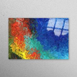 glass printing, glass art, glass wall art, colorful painting, abstract wall decoration, blue wall decoration, acyrlic gl