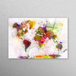 glass printing, glass art, glass wall decor, colorful abstract world map, map glass wall, abstract map glass art, colorf