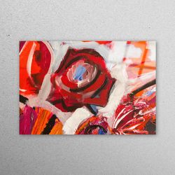 glass printing, glass art, wall decor, abstract rose painting, modern wall decor, red glass wall art, abstract flower gl