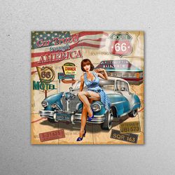 glass printing, glass wall art, glass art, america wall art, garage tempered glass, old car wall decor, car wall art,