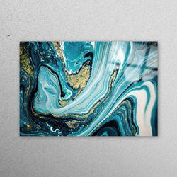 glass printing, glass wall art, glass, alcohol ink glass wall art, shimmery wall art, blue and gold wall decoration, mod