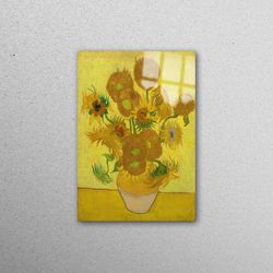 glass printing, glass wall art, mural art, famous glass, van gogh tempered glass, sunflowers tempered glass, reproductio