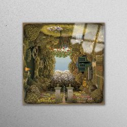 glass printing, glass wall art, wall decor, surreal garden, abstract glass decor, landscape tempered glass, garden lands