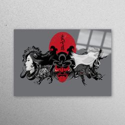 glass printing, glass wall decor, glass art, japan tattoo canvas print, couple glass art, woman and man tempered glass,