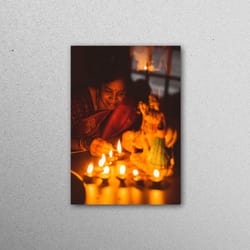 glass wall art, glass printing, glass art, candlelight glass wall art, buddhist woman glass wall, candles glass wall art