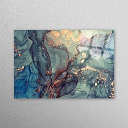 glass wall art, glass printing, wall art, green and blue marble, modern tempered glass, marble glass printing, shimmery
