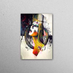 glass wall art, glass wall decor, tempered glass, abstract woman portrait, woman glass, modern glass, girl drawing glass