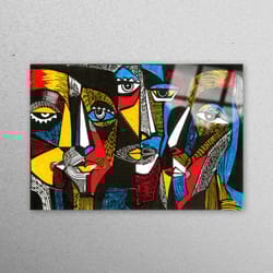 glass wall art, glass, glass printing, surreal colored faces, surreal face tempered glass, trendy glass wall, modern gla