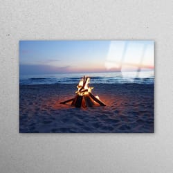 glass wall art, glass, glass wall decor, camp fire landscape glass art, beach landscape glass wall art, sea landscape gl