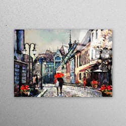 glass wall art, glass, glass wall decor, lovers under the red umbrella, paris street view tempered glass, romantic coupl
