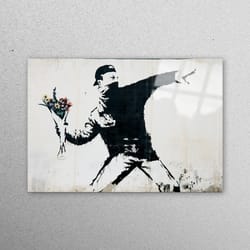 glass wall art, glass, wall decor, contemporary glass, banksy wall art, anarchy graffiti wall decoration, banksy molotov
