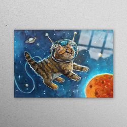 glass wall art, wall decoration, glass, astronaut glass, cartoon glass wall art, nursery space glass, cute cat wall deco