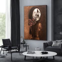 african women art decor, african girl canvas wall art, ethnic art, extra large wall art, wall art design, framed canvas