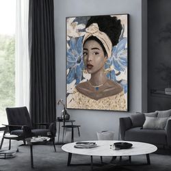 ethnic canvas, african woman print, african wall decor for home, extra large wall art, wall art design, framed canvas re