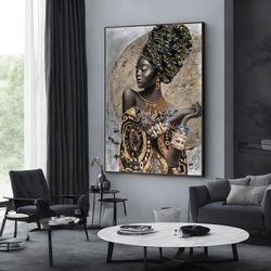 gold african woman, african wall art, gold print, woman wall art, extra large wall art, wall art design, framed canvas r