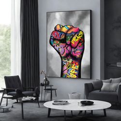 pop art fist canvas wall art, graffiti hand canvas wall decor, banksy hand canvas print, large canvas art, ready to hang