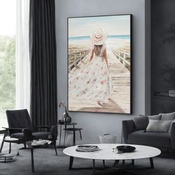 sea of flowers walking women canvas wall art, walking canvas wall print, wall art canvas design, framed canvas ready to