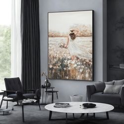 sea of flowers walking women canvas wall art, walking canvas wall print, wall art canvas design, framed canvas ready to