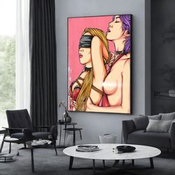 sensual framed canvas, couples wall art, pop art canvas, extra large wall art, wall art canvas design, framed canvas rea