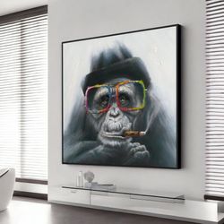 smoking gorilla canvas wall art, wall art, gorilla smoking print, animal poster, wall art canvas design, framed canvas r