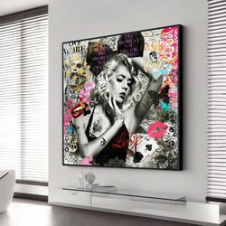 street art play-cat woman canvas painting, banksy canvas art, banksy poster, wall art canvas design, framed canvas ready