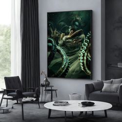 underwater, surreal photo art, beautiful woman underwater wall decor, extra large wall art design, framed canvas ready t