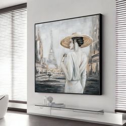 walk to the eiffel tower, paris painting canvas art, eiffel tower wall art, wall art canvas design, framed canvas ready