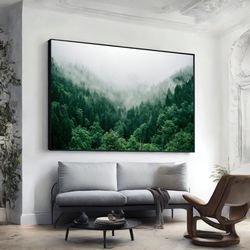 wall art green forest nature scenery photography canvas print modern home artwork, extra large wall art design, framed c
