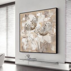 white flower printing on canvas wall art, white flower wall hanging, extra large wall art design, framed canvas ready to