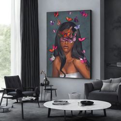 woman with butterfly canvas print, butterfly canvas wall art, modern home decor, wall art canvas design, framed canvas r