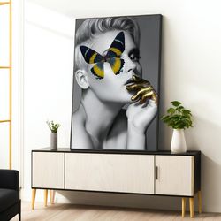 woman with butterfly eyes canvas painting, fashion woman wall art, modern woman canvas painting, erotic woman canvas art
